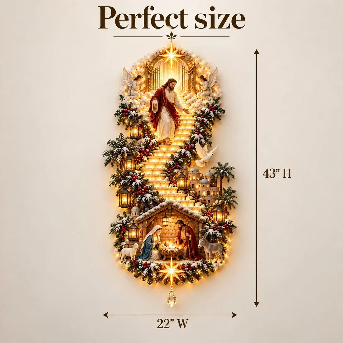 ✨ Jesus Light of Heaven Christmas Wall Hanging | Illuminated Nativity Stairway Decor ✝️